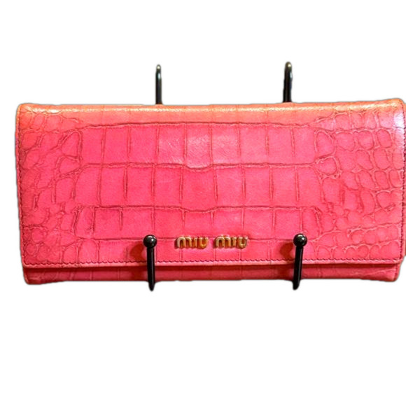 Miu Miu Handbags - ✨MIU MIU - Crocodile Embossed Leather Wallet - Pink - Authentic GUC